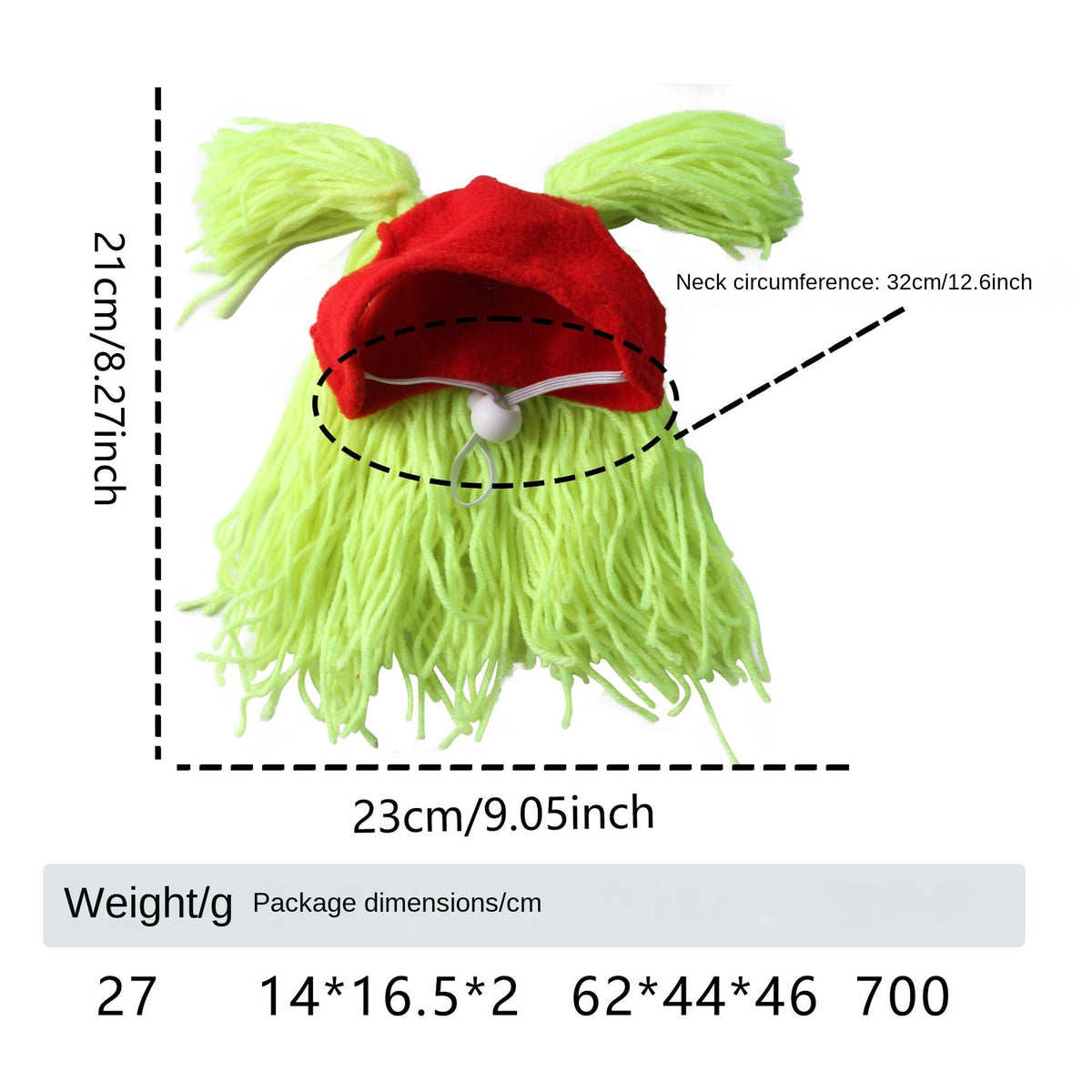 Pet wool hat for cats with funny double braided hairstyle