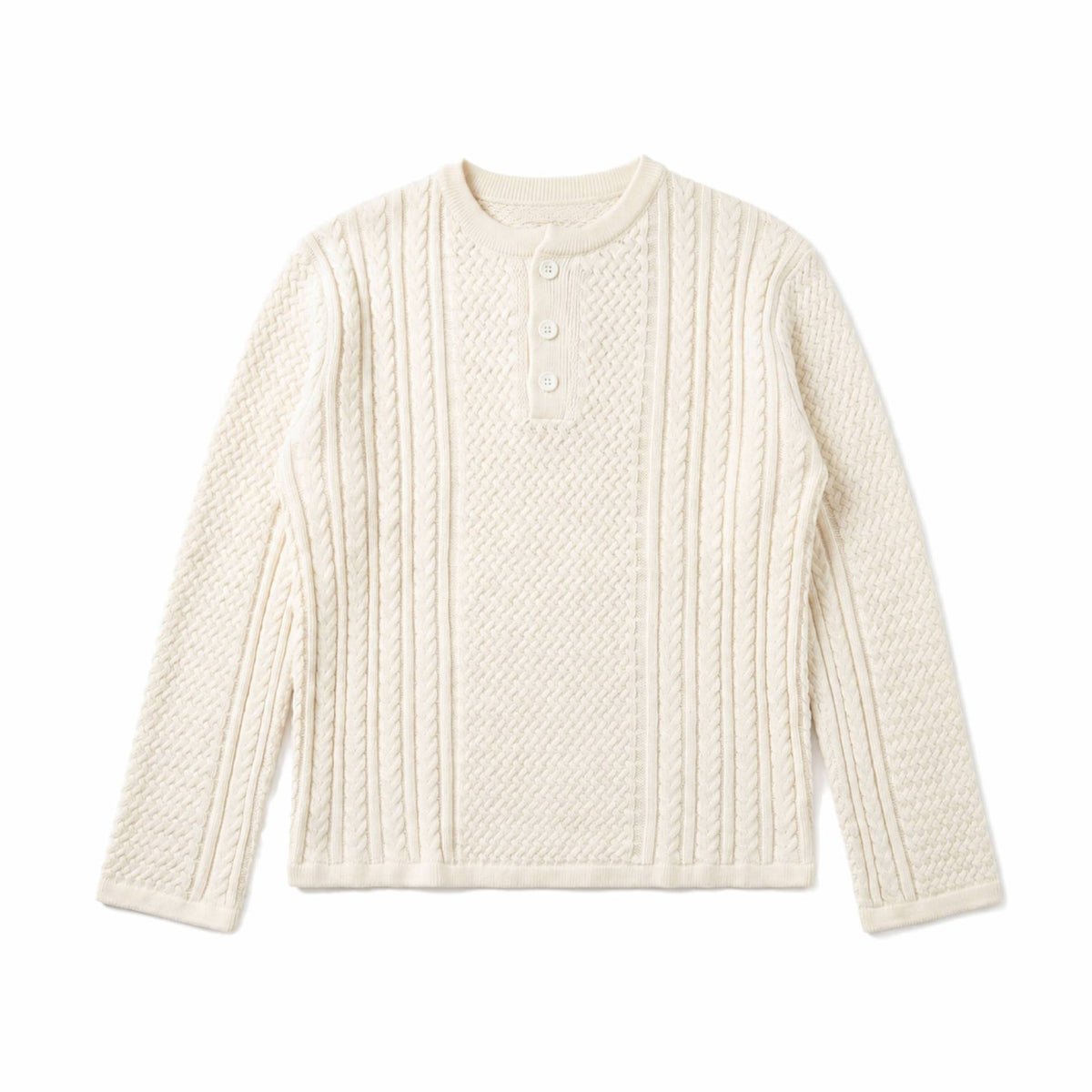 Pattern Henley Neck Coarse Knit Cable Knit Long Sleeve Sweater Men