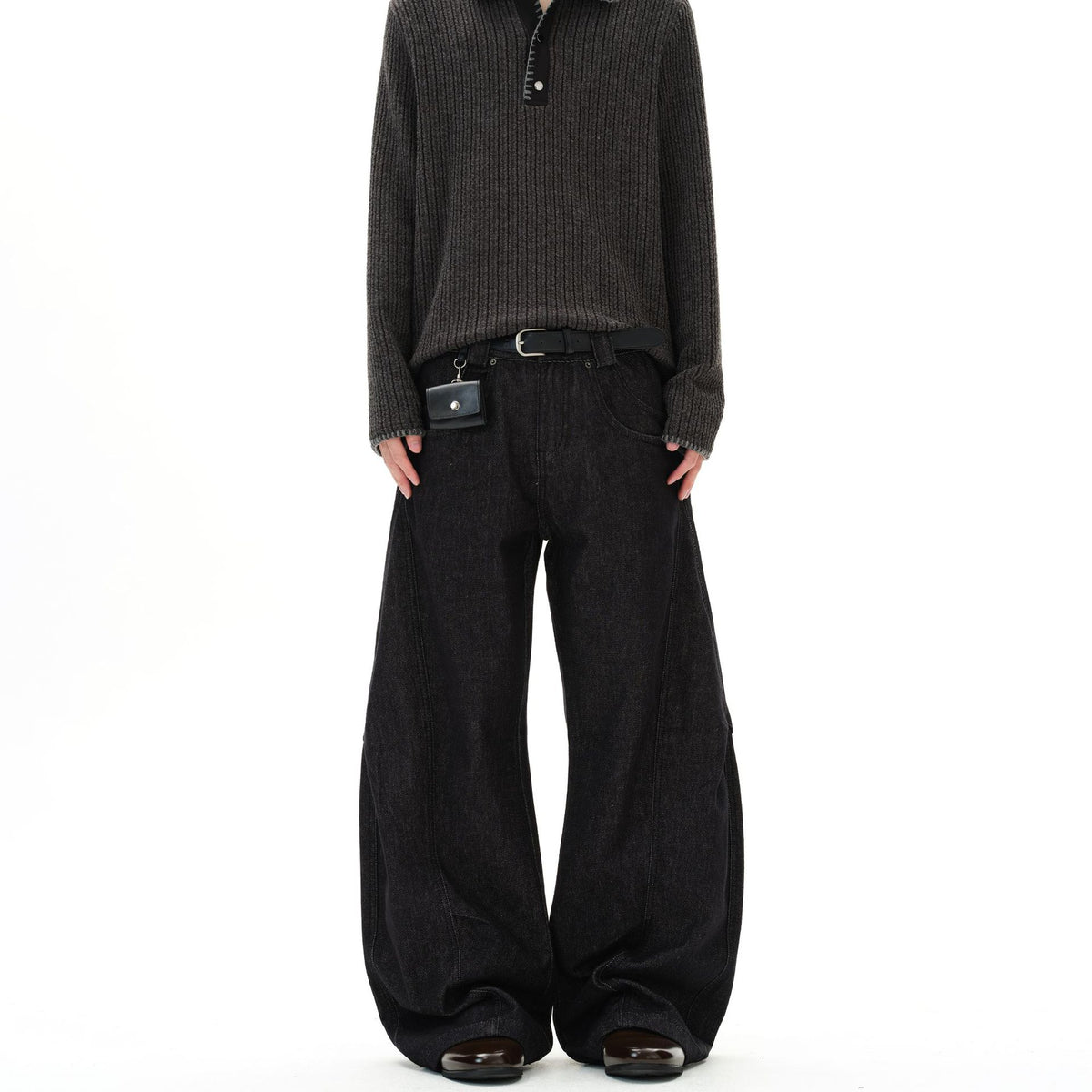 Retro 3D Deconstructed Denim Pants Men Fashion Loose Straight Leg Knife Cut Pants