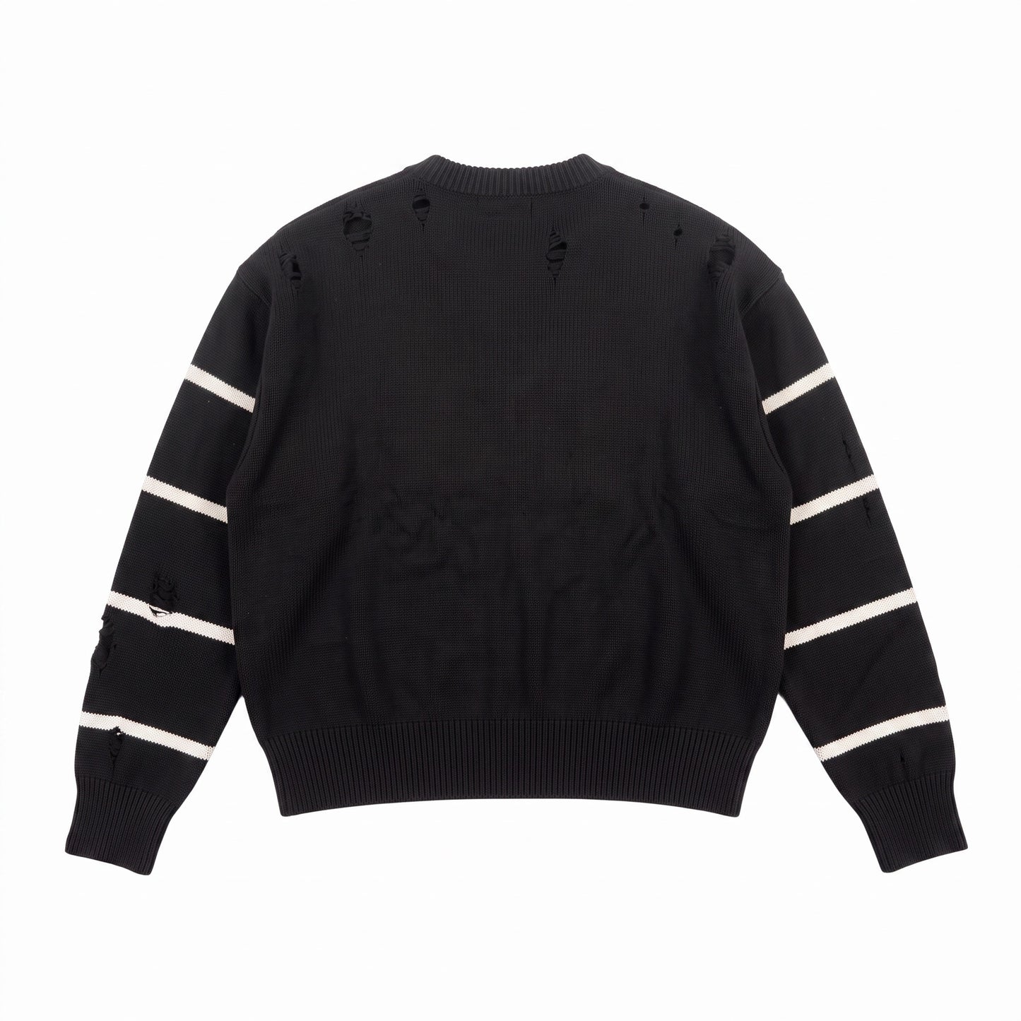 Distressed Hollow-out Patchwork Stripe Number Frayed Edge Embroidery Pullover sweater
