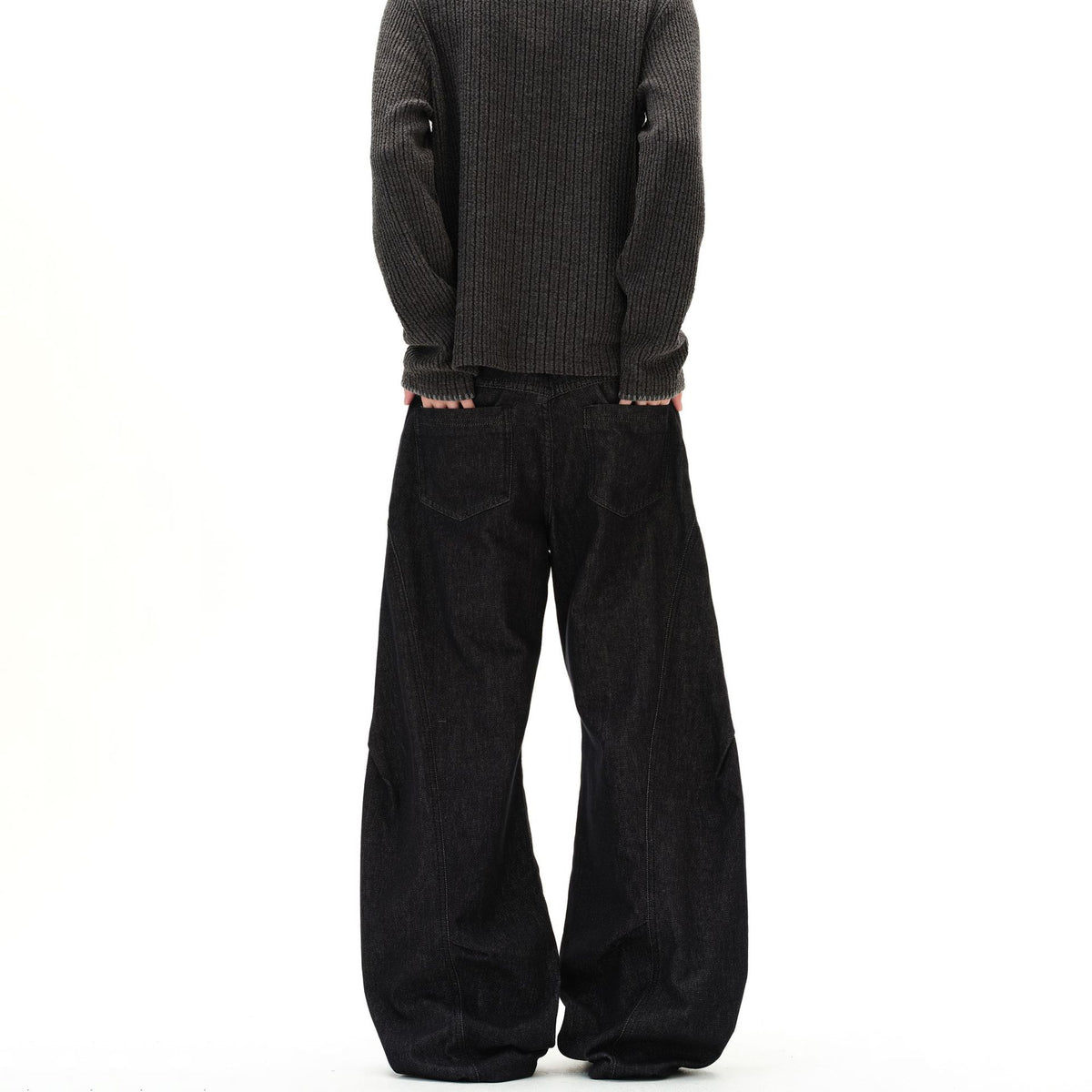 Retro 3D Deconstructed Denim Pants Men Fashion Loose Straight Leg Knife Cut Pants