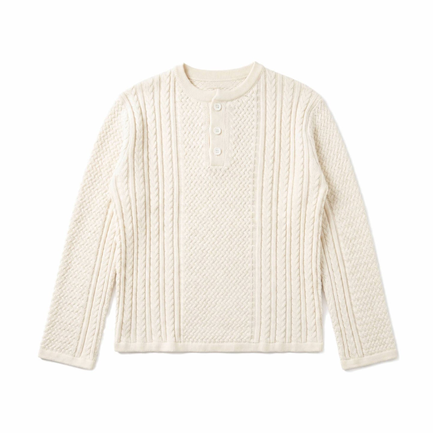 Pattern Henley Neck Coarse Knit Cable Knit Long Sleeve Sweater Men