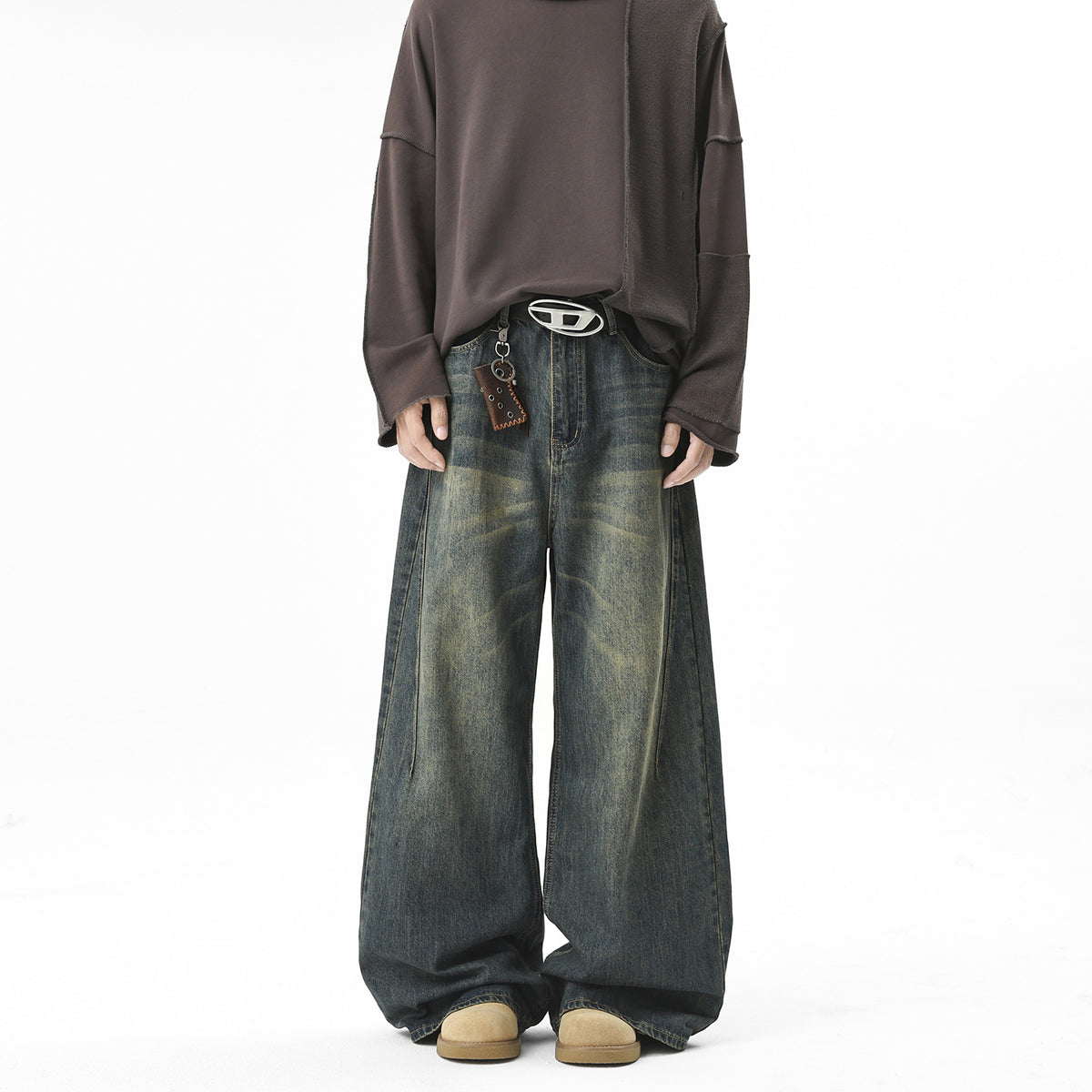 Street Style Loose Straight Leg Jeans for Men, High Street Drape Wide Leg Casual Versatile Long Pants