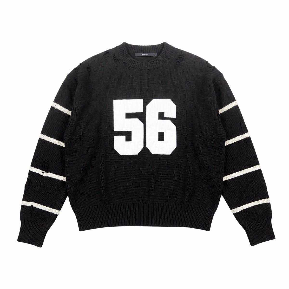 Distressed Hollow-out Patchwork Stripe Number Frayed Edge Embroidery Pullover sweater