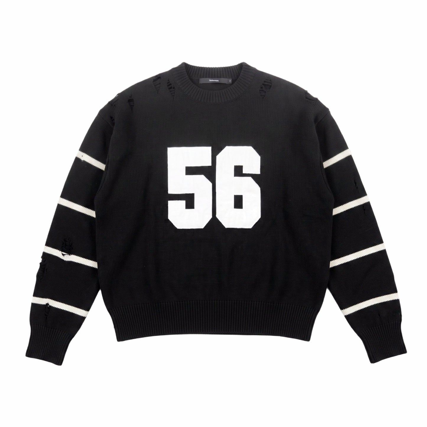 Distressed Hollow-out Patchwork Stripe Number Frayed Edge Embroidery Pullover sweater