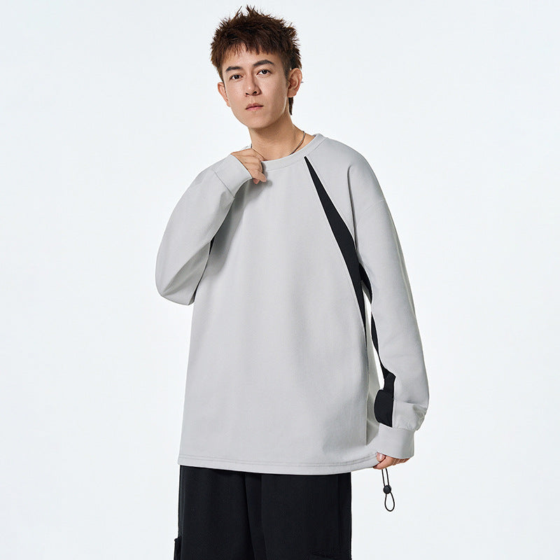 Fashion Brand Color-Blocked Long Sleeve Round Neck Drop Shoulder Heavyweight Hoodie Innerwear Loose Trendy Couple Top