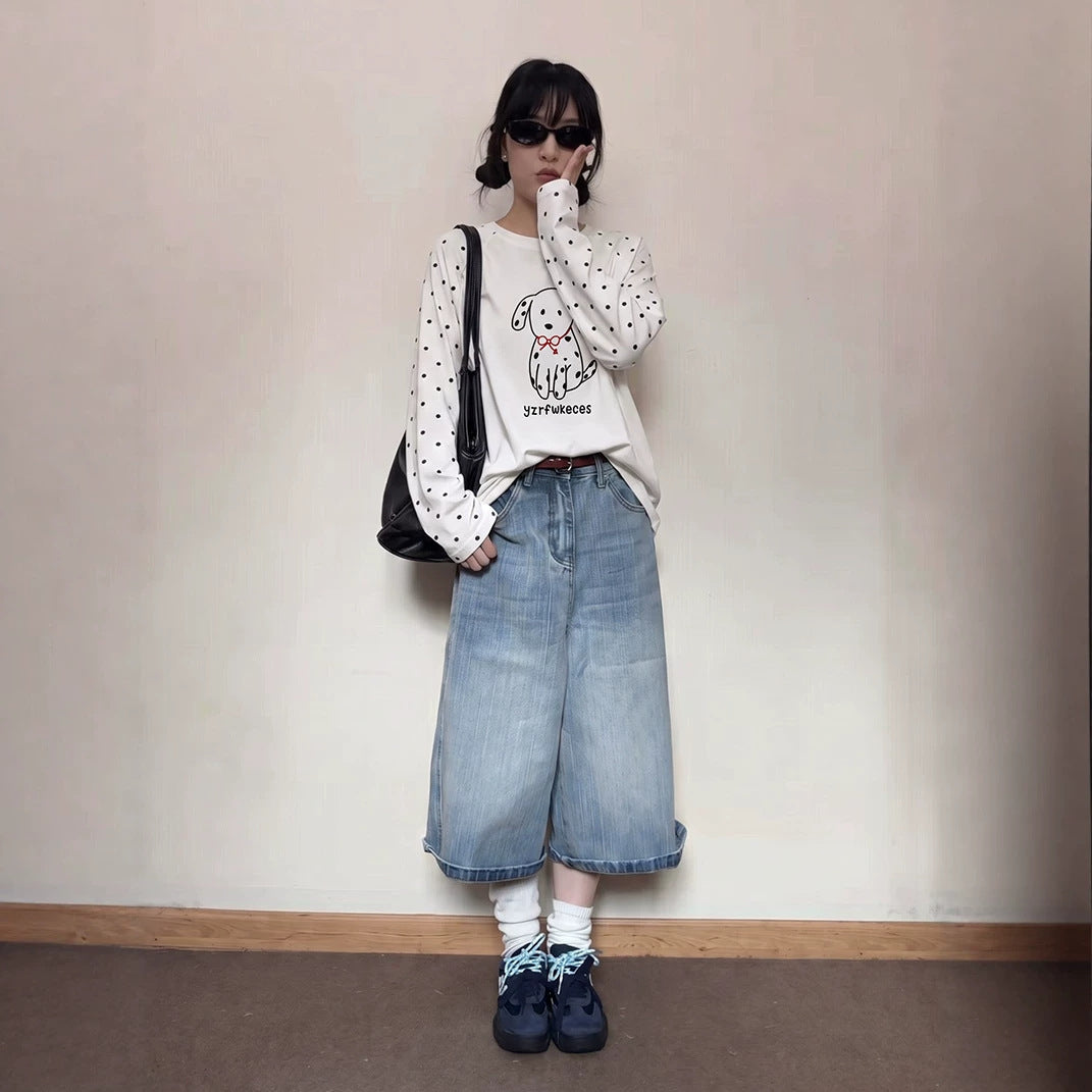 Casual Printed Dog Polka Dot Long Sleeve T-Shirt for Women