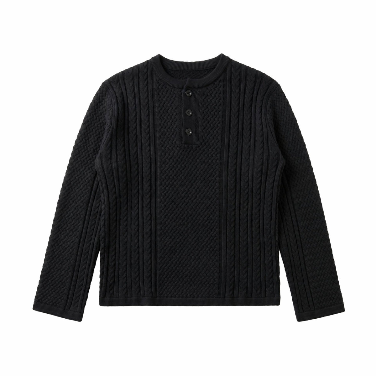 Pattern Henley Neck Coarse Knit Cable Knit Long Sleeve Sweater Men