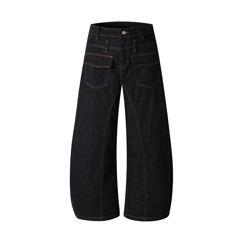 Stylish Reversible Pocket Knife-Style Denim Pants for Men, Spring and Autumn New Design, Wide-Leg Oversized Lazy Long Trousers