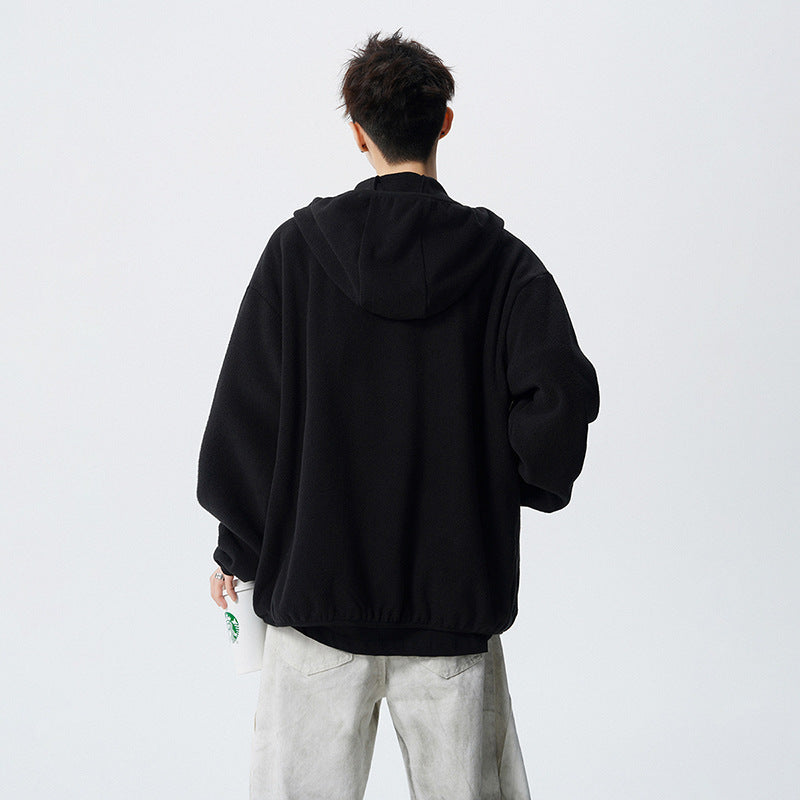 Winter Men's Heavyweight Deconstructed Hoodie Jacket, Streetwear Fashion Hooded Sweatshirt with Open Front Design, Patchwork Couple Hoodie