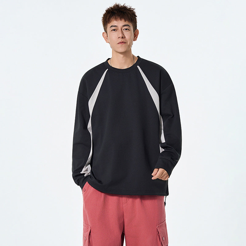 Fashion Brand Color-Blocked Long Sleeve Round Neck Drop Shoulder Heavyweight Hoodie Innerwear Loose Trendy Couple Top
