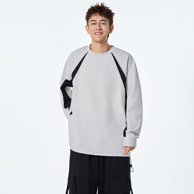 Fashion Brand Color-Blocked Long Sleeve Round Neck Drop Shoulder Heavyweight Hoodie Innerwear Loose Trendy Couple Top