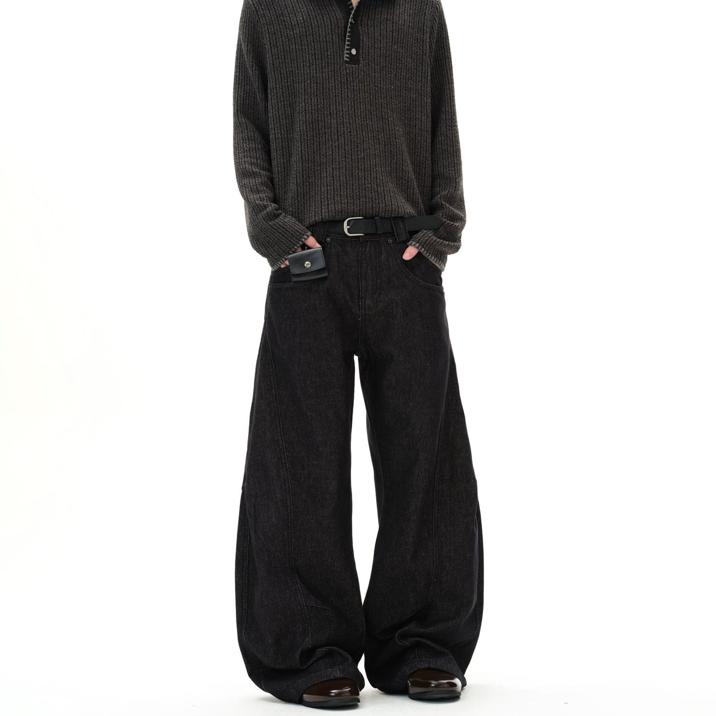 Retro 3D Deconstructed Denim Pants Men Fashion Loose Straight Leg Knife Cut Pants