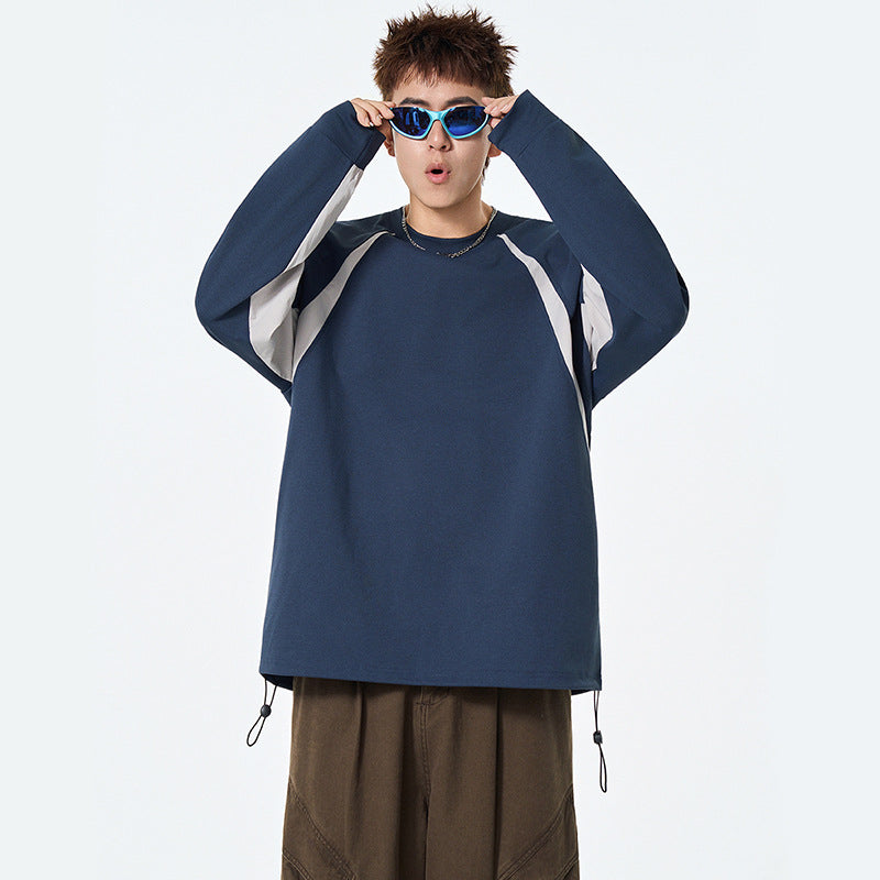 Fashion Brand Color-Blocked Long Sleeve Round Neck Drop Shoulder Heavyweight Hoodie Innerwear Loose Trendy Couple Top