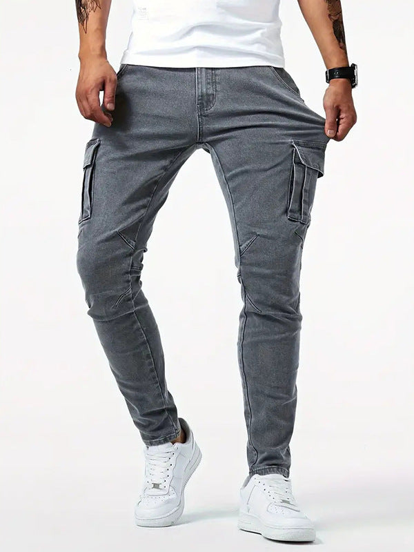 Streetwear Stylish Men's Skinny Jeans with Washed Finish, Retro Design, Versatile Fit