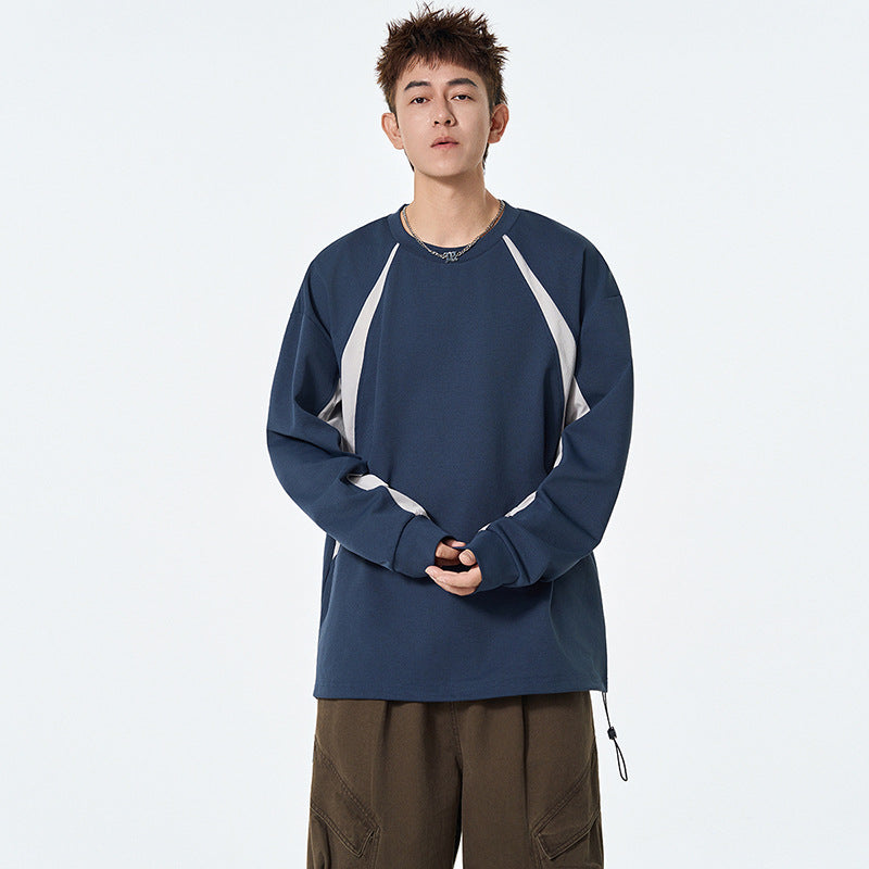 Fashion Brand Color-Blocked Long Sleeve Round Neck Drop Shoulder Heavyweight Hoodie Innerwear Loose Trendy Couple Top