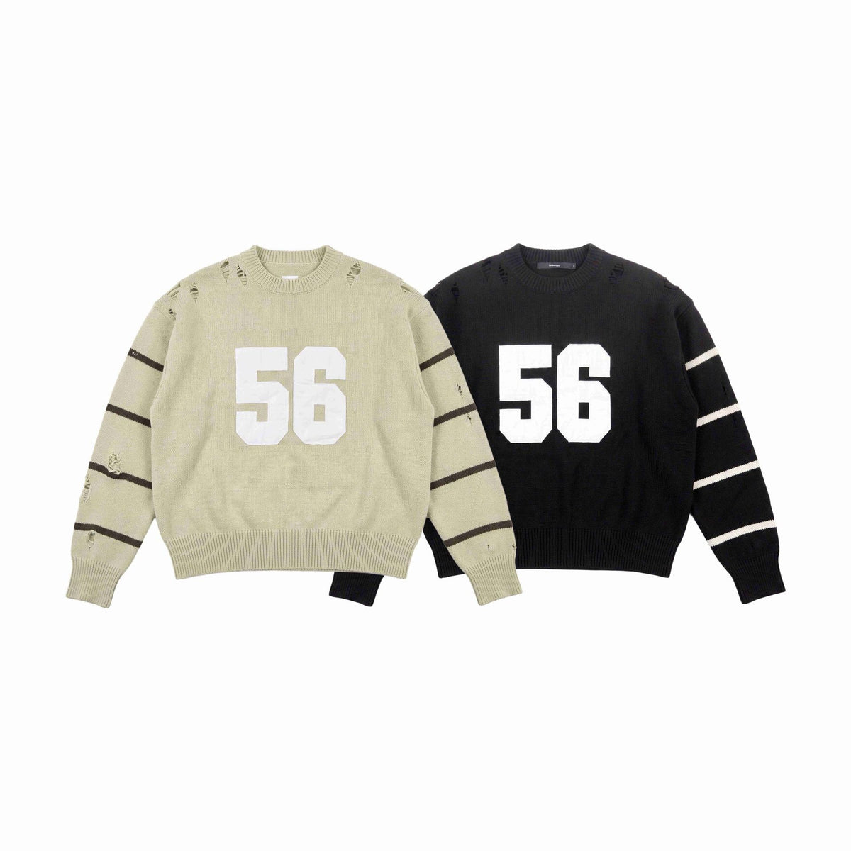 Distressed Hollow-out Patchwork Stripe Number Frayed Edge Embroidery Pullover sweater