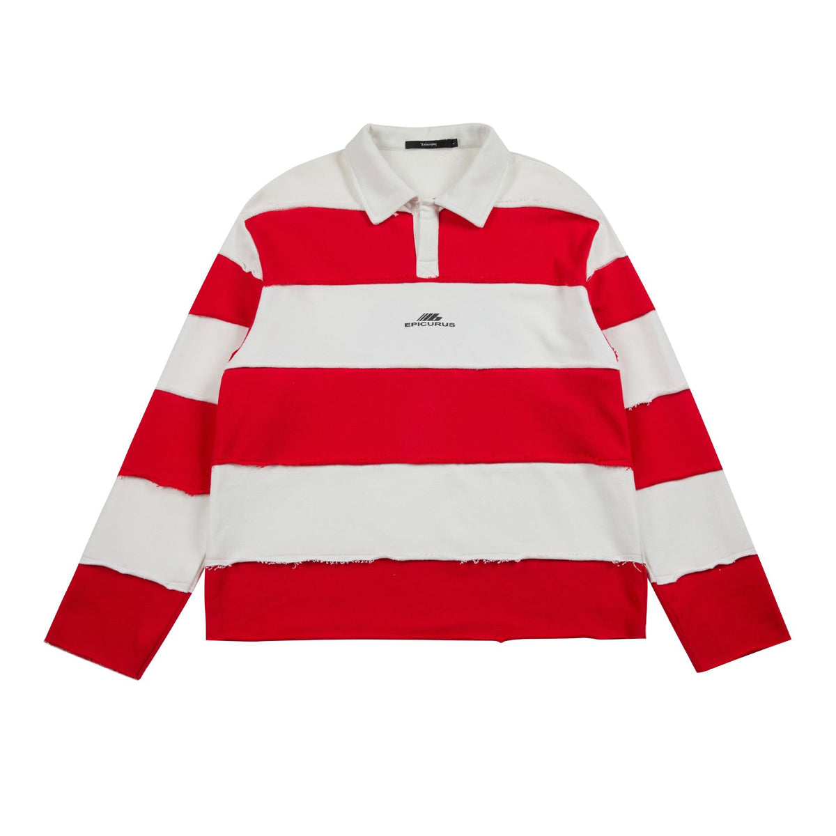 Creative Two-Tone Patchwork Polo Sweatshirt with Front and Back Prints