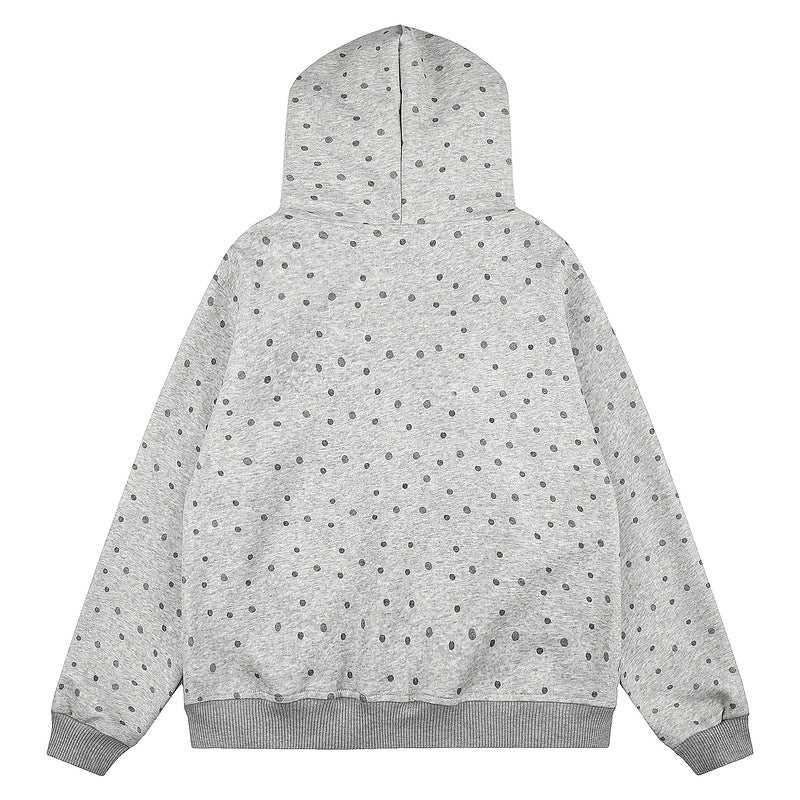 Polka dot fur collar hooded zipper star note jacket for women