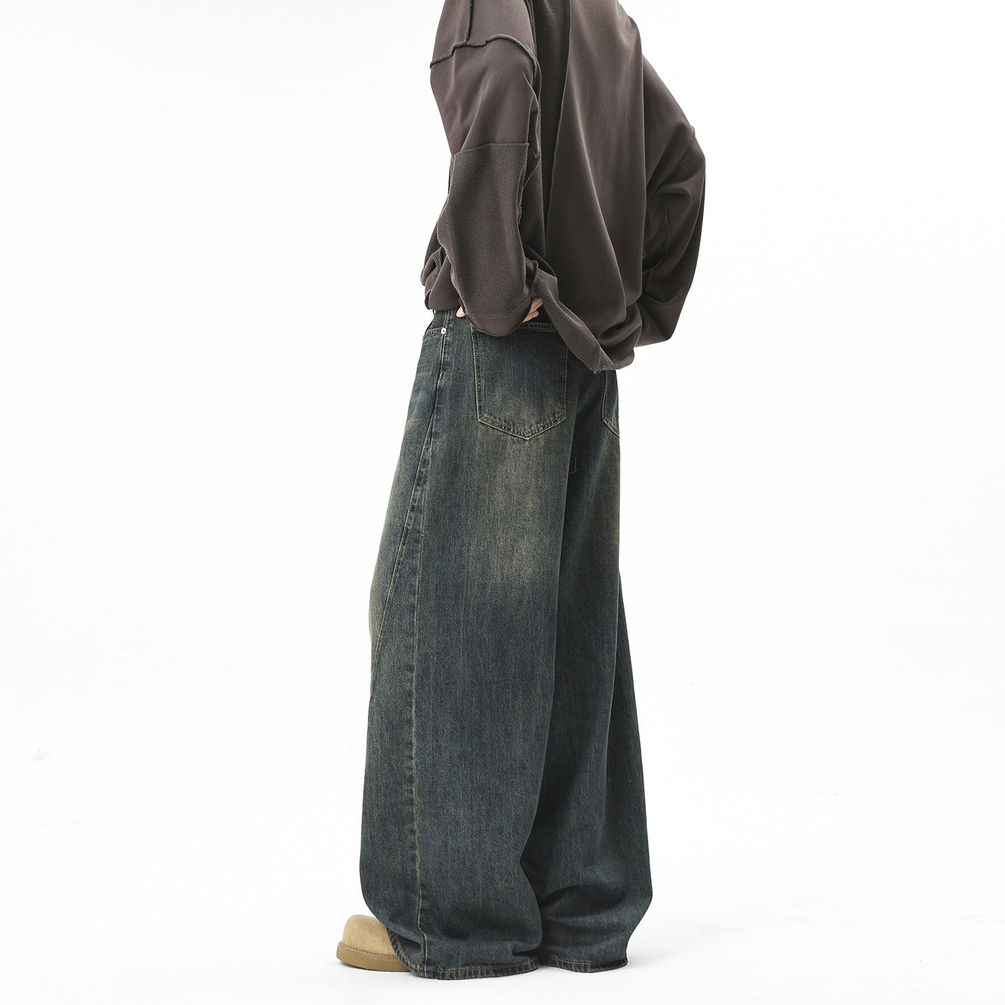 Street Style Loose Straight Leg Jeans for Men, High Street Drape Wide Leg Casual Versatile Long Pants