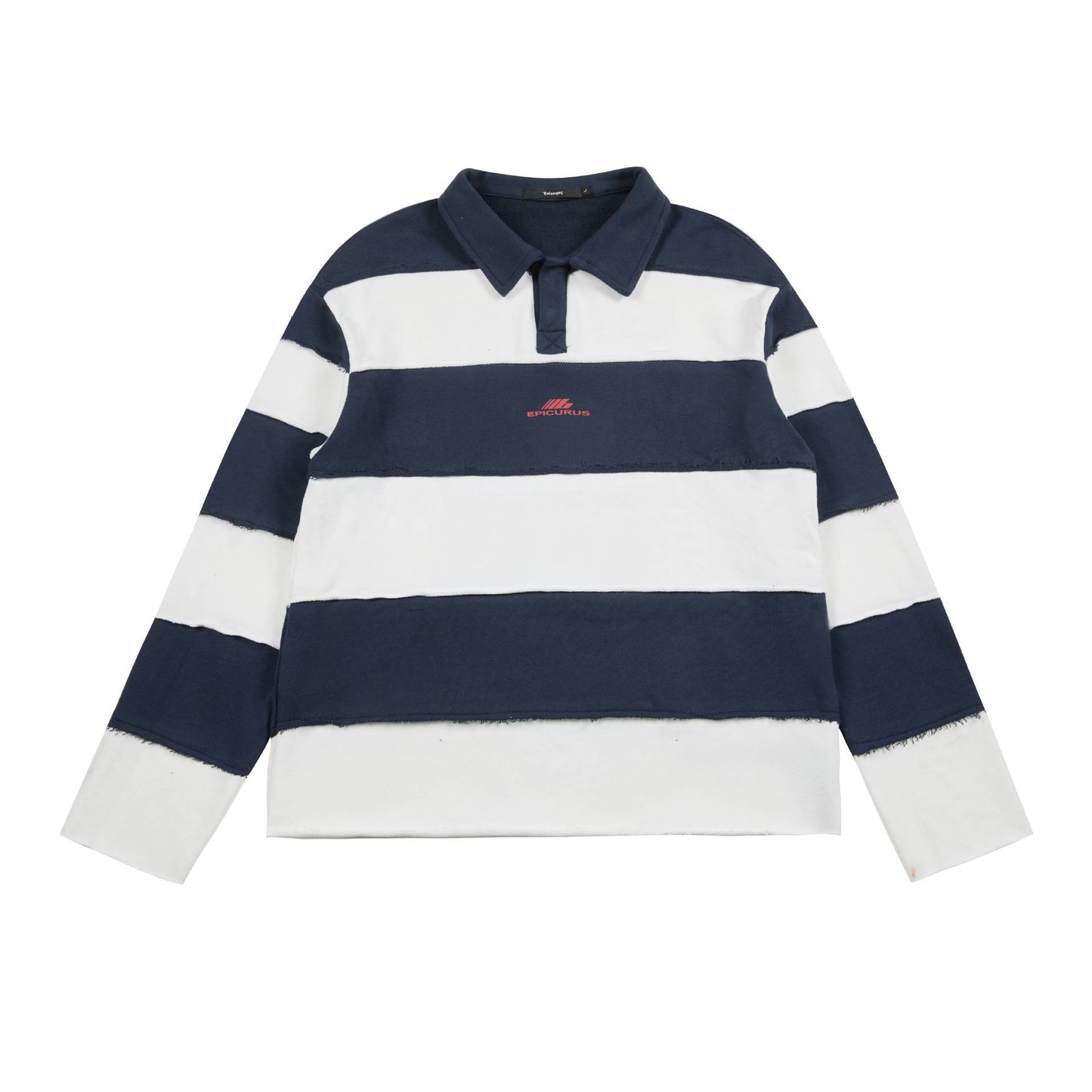 Creative Two-Tone Patchwork Polo Sweatshirt with Front and Back Prints