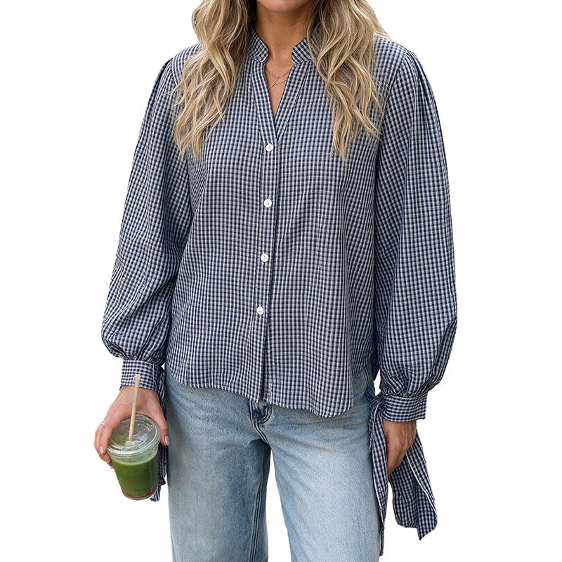 Plaid slit loose shirt